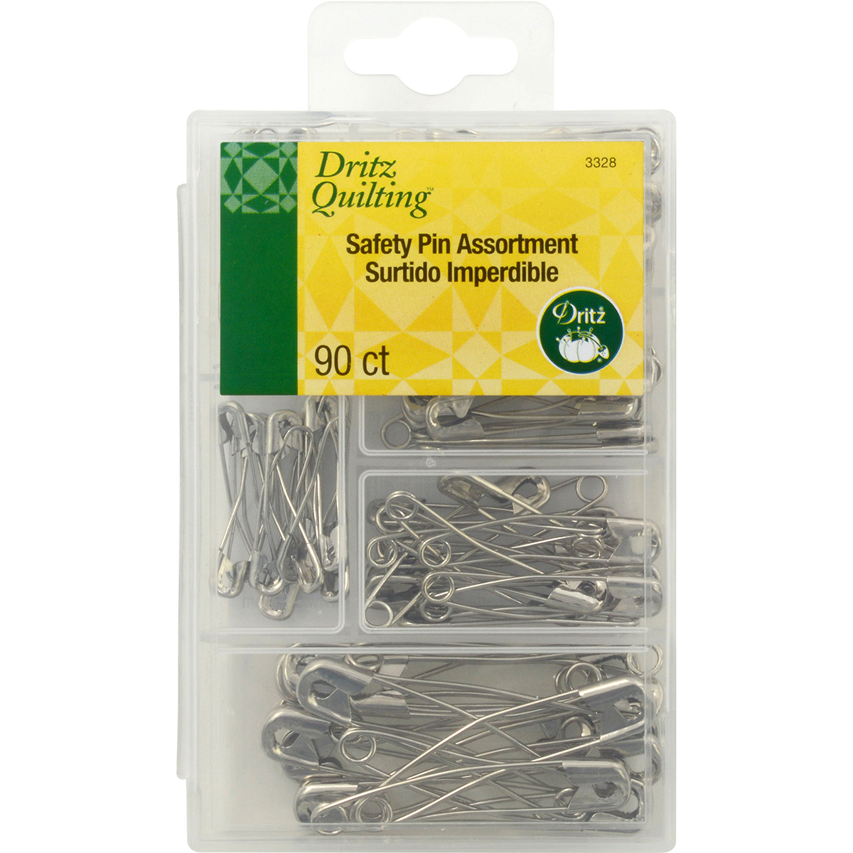 Picture of Dritz 3328 Quilting Curved Safety Pin Assortment with Reusable Storage Box - Pack of 90