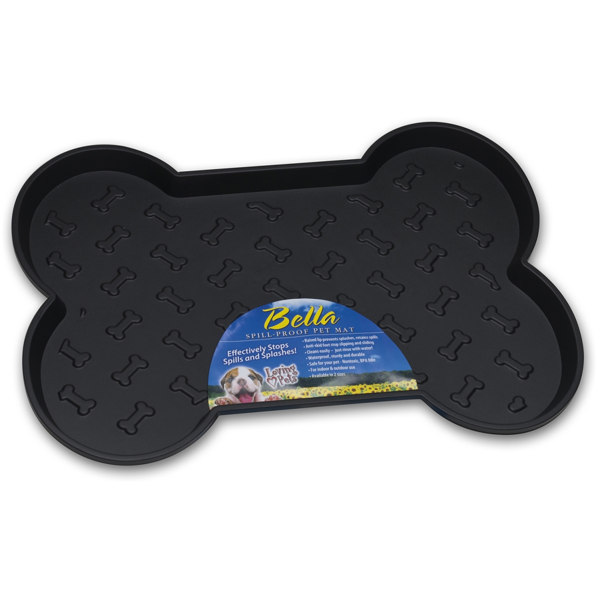 Picture of Loving Pets Products LP7357 Black Bella Spill-Proof Bone Shaped Dog Mat - 23.5 x 17.5 in.