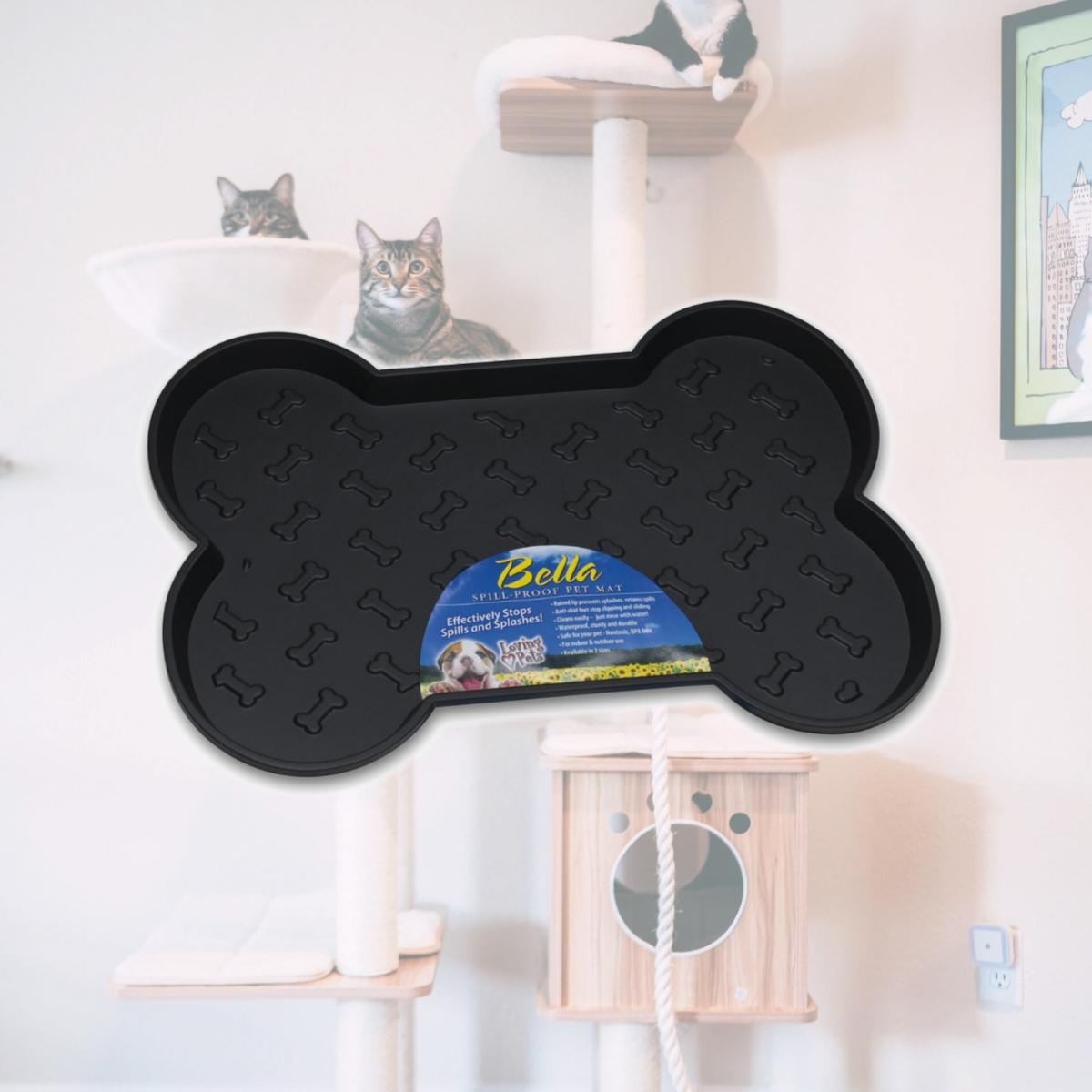 Picture of Loving Pets Products LP7357 Black Bella Spill-Proof Bone Shaped Dog Mat - 23.5 x 17.5 in.