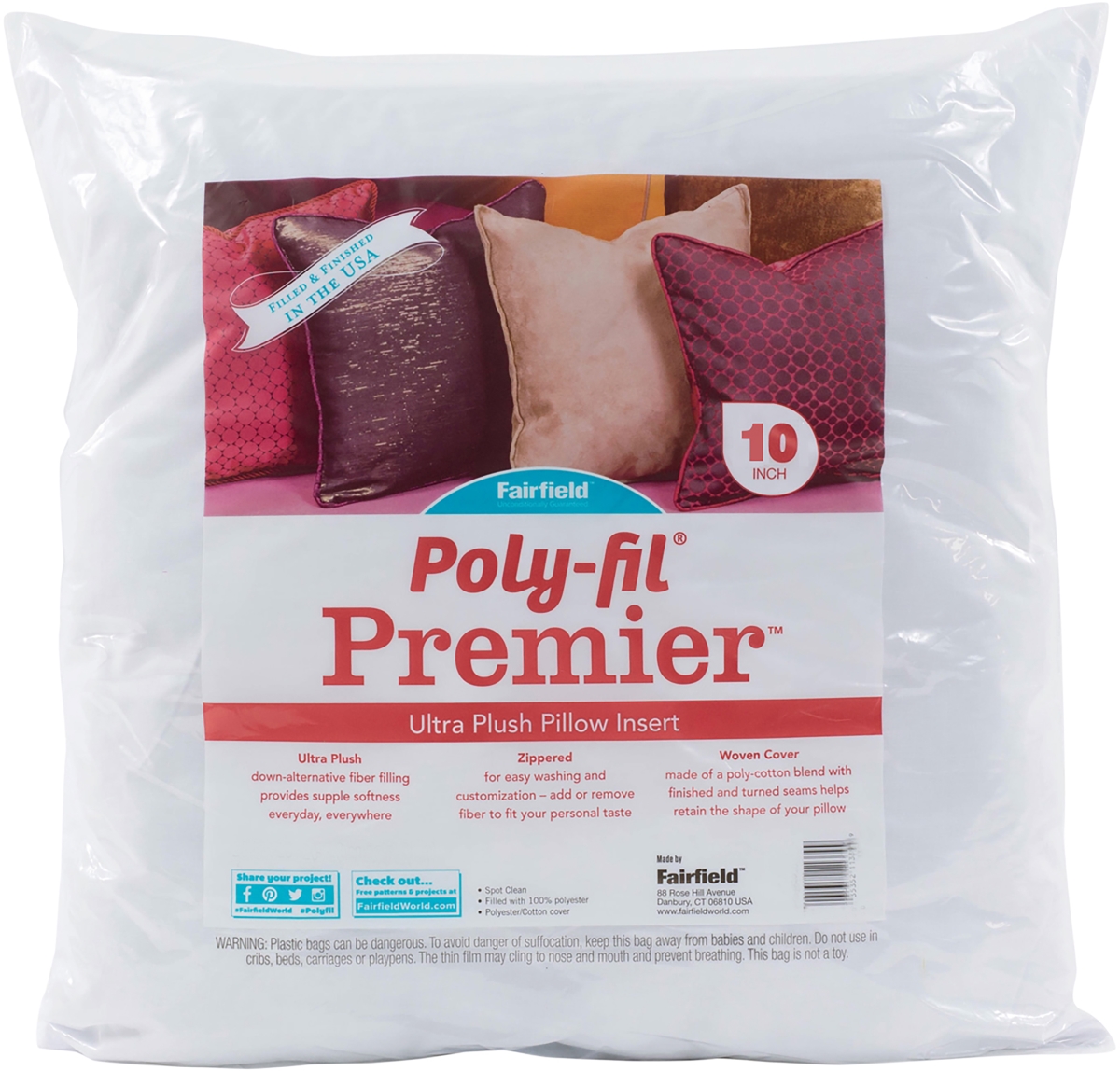 10 x 10 in. Poly-Fil Premier Mini Accent Pillow Insert - White