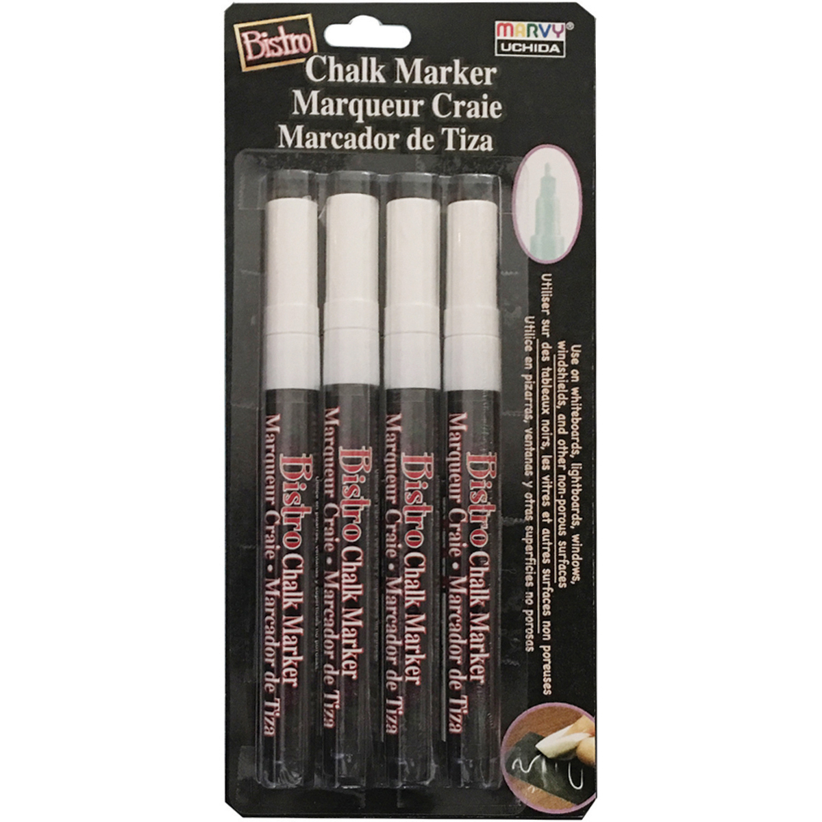 482-4W White Fine Tip Bistro Chalk Marker Set