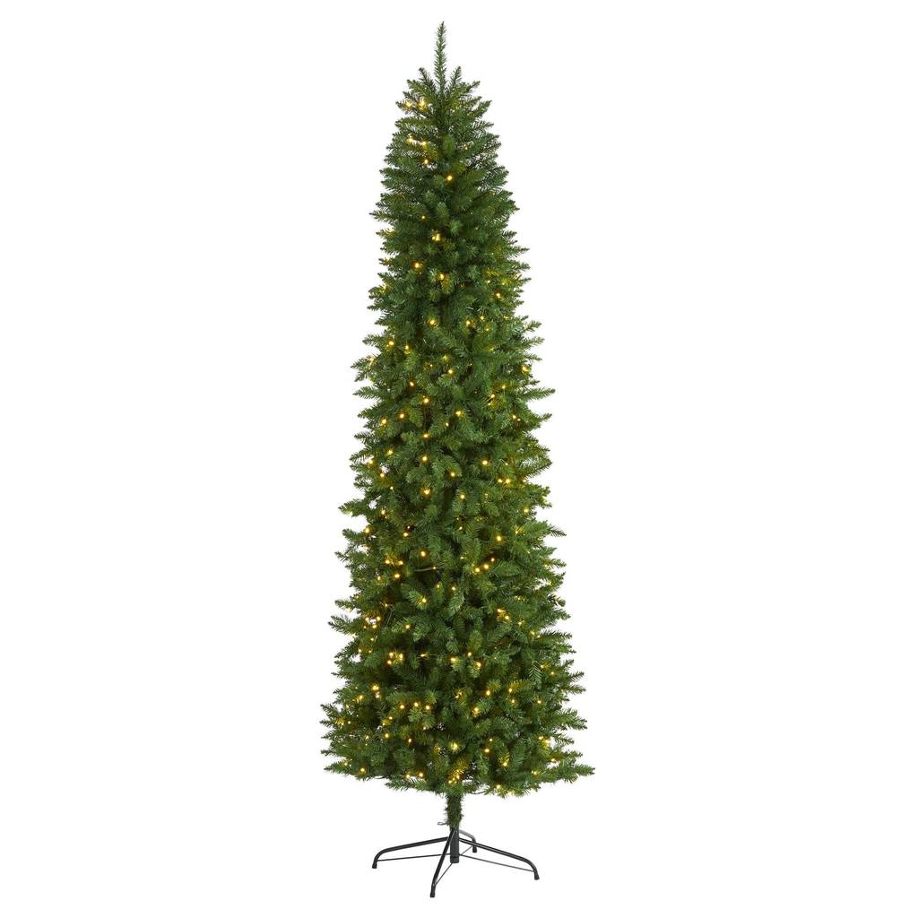 T1603 7.5 ft. Slim Green Mountain Pine Artificial Christmas Tree with 350 Clear LED Lights -  Nearly Natural