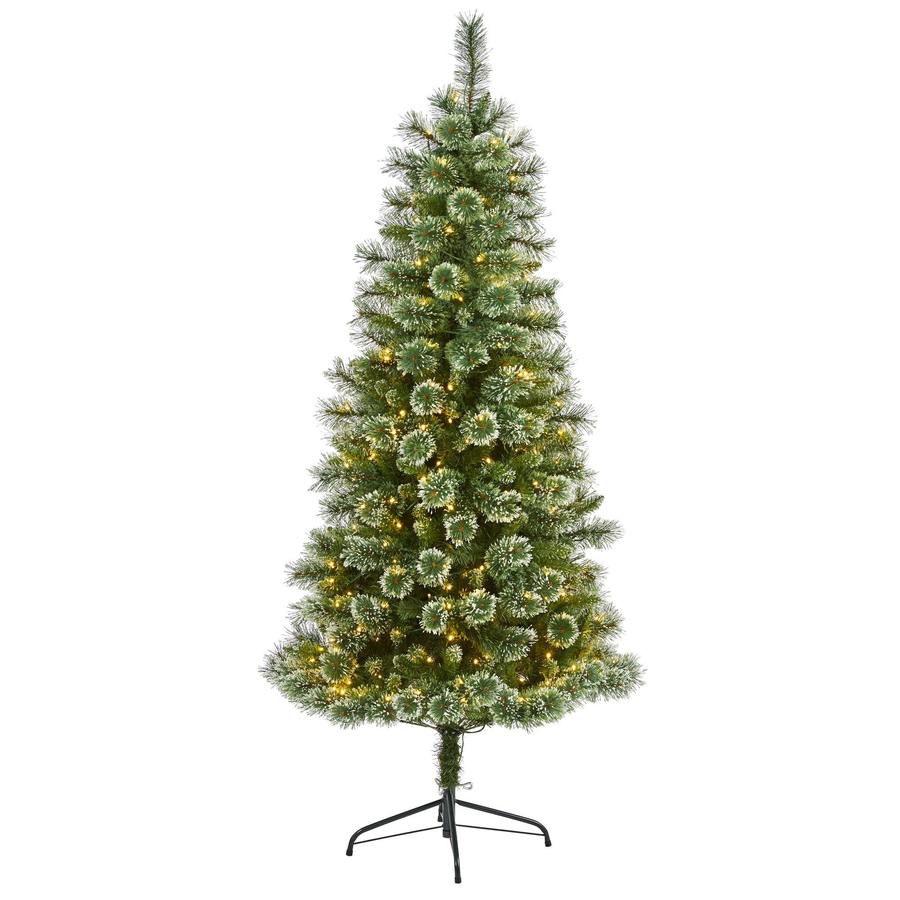 6 ft. Wisconsin Slim Snow Tip Pine Artificial Christmas Tree with 300 Clear LED Lights - Green 6 ft -  TistheSeason, TI3081259