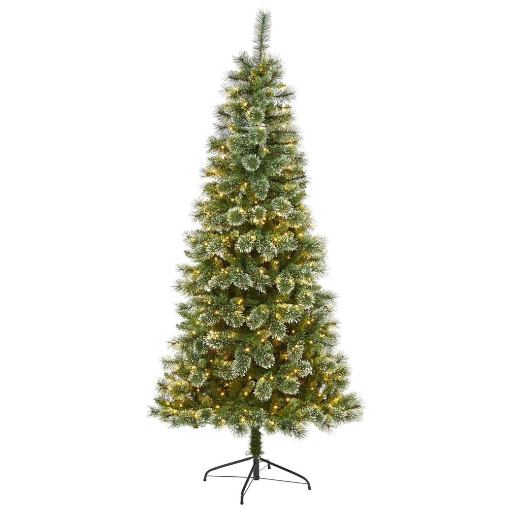 Picture of Nearly Natural T1636 7 ft. Wisconsin Slim Snow Tip Pine Artificial Christmas Tree with 400 Clear LED Lights