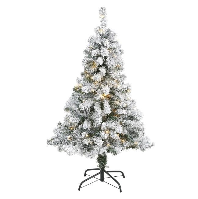 T1750 4 ft. Flocked Rock Springs Spruce Artificial Christmas Tree with 100 Clear LED Lights -  Nearly Natural