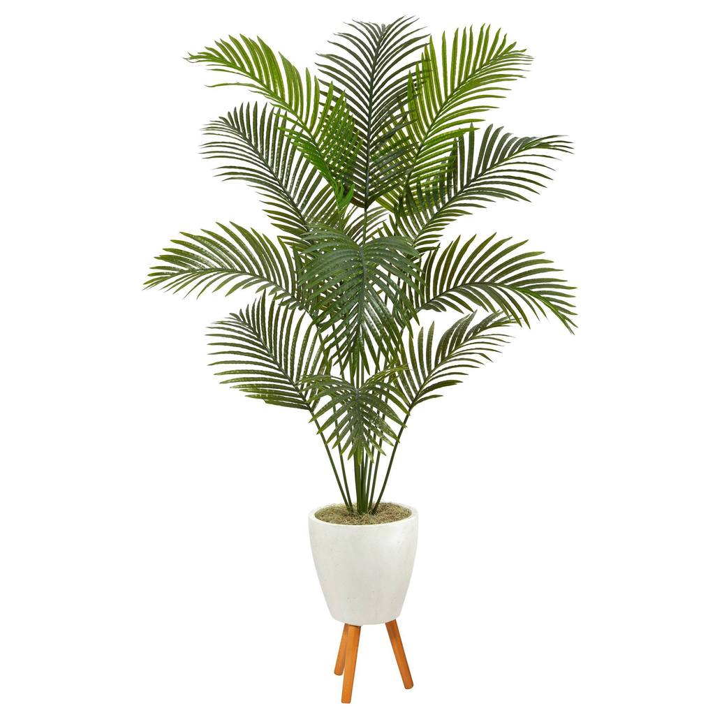 Picture of Nearly Natural T2128 6.5 ft. Golden Cane Artificial Palm Tree with Planter & Stand&#44; White