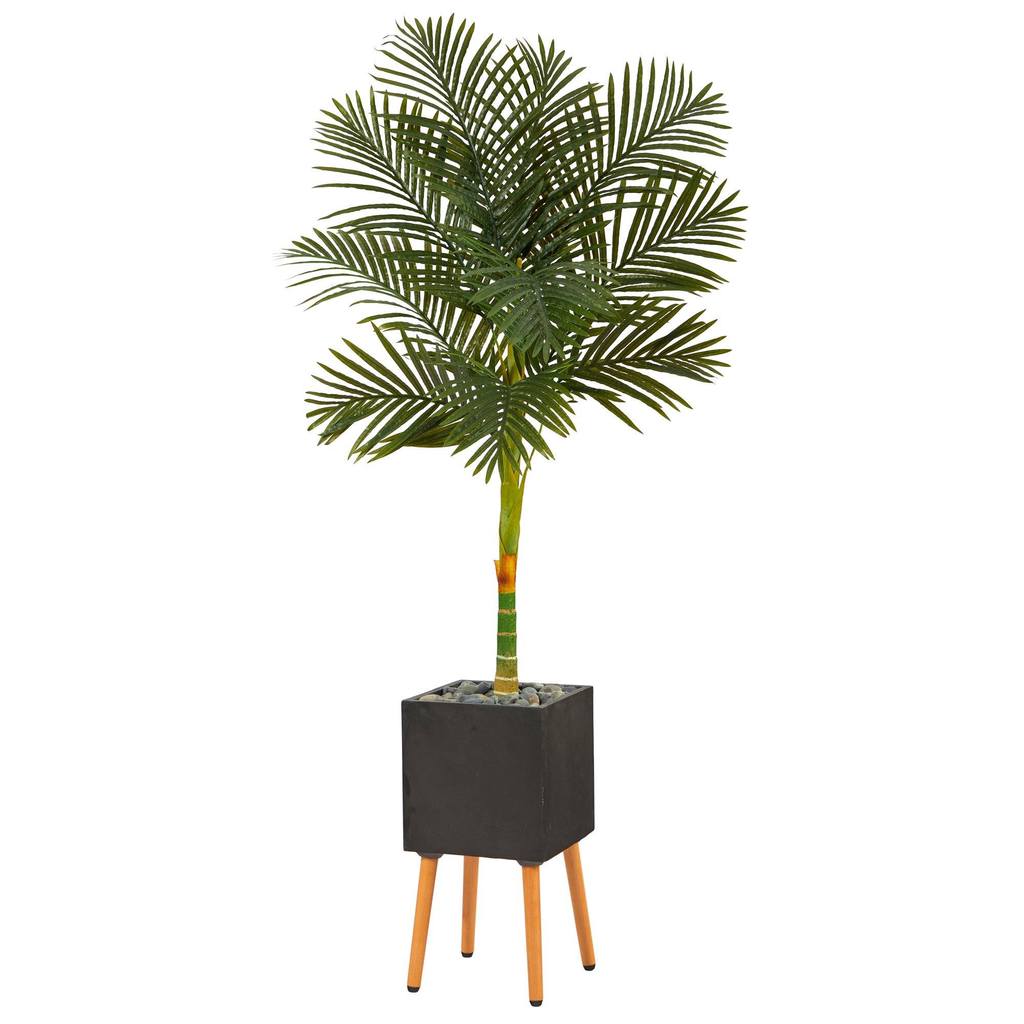 Picture of Nearly Natural T2177 6 ft. Golden Cane Artificial Palm Tree with Planter & Stand&#44; Black