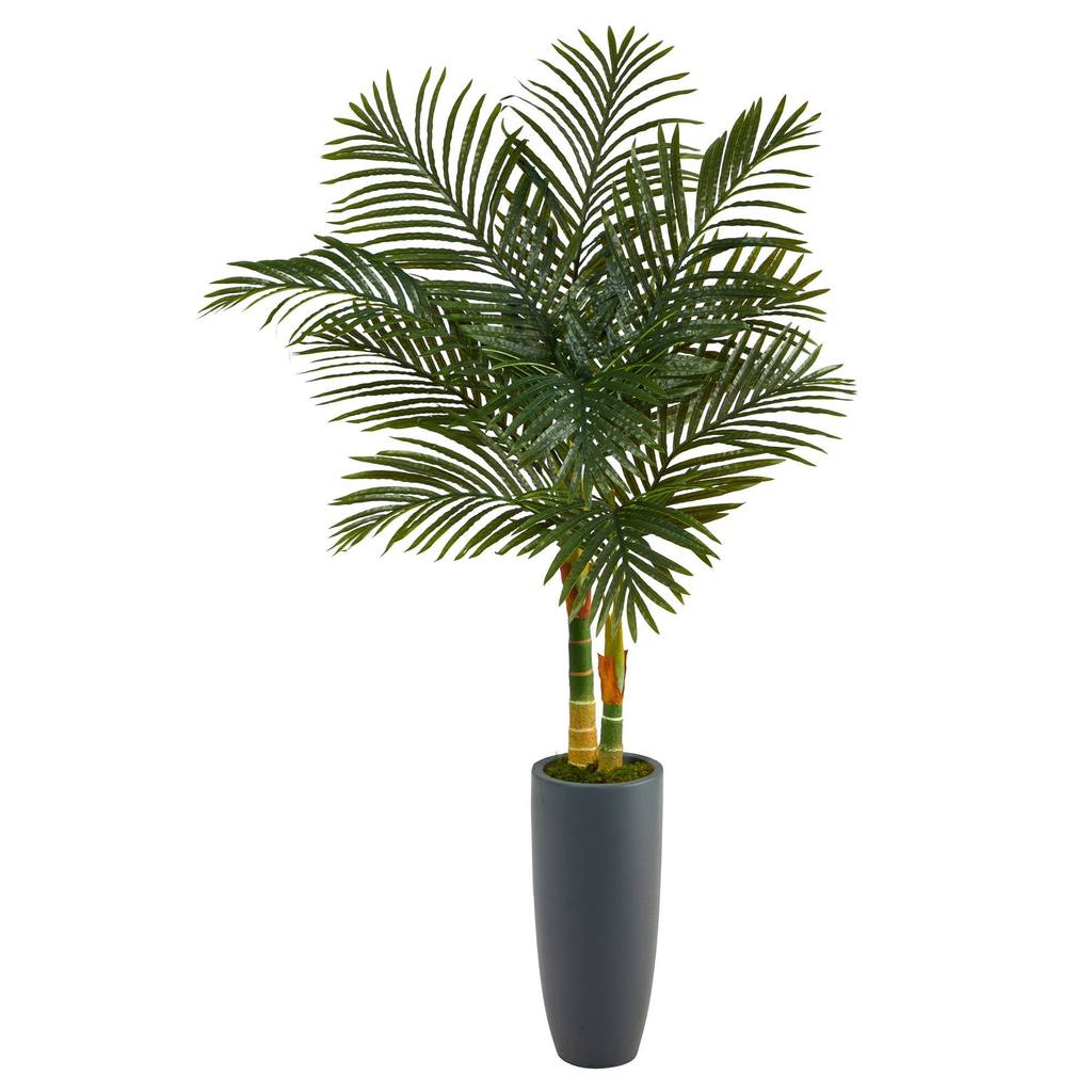 Picture of Nearly Natural T2212 58 in. Golden Cane Artificial Palm Tree with Planter&#44; Gray