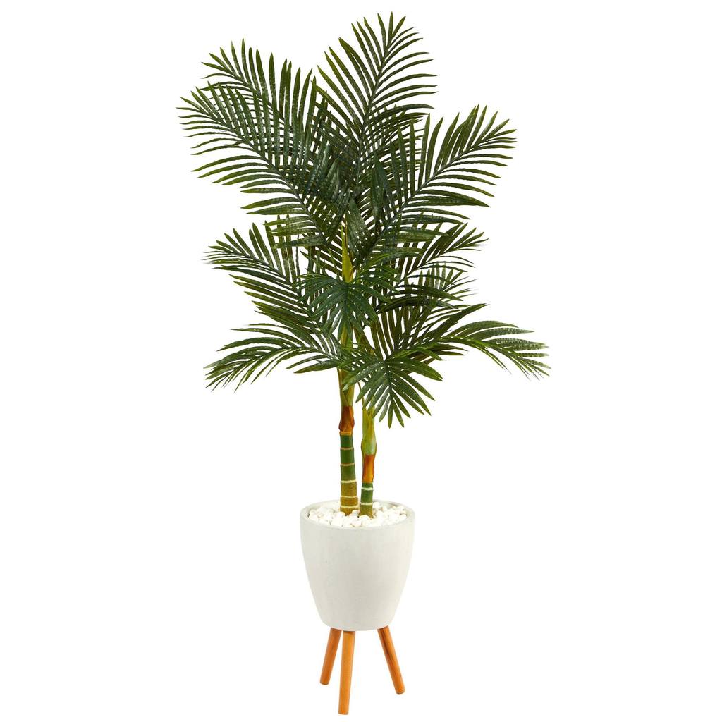 Picture of Nearly Natural T2223 70 in. Golden Cane Artificial Palm Tree with Planter & Stand&#44; White