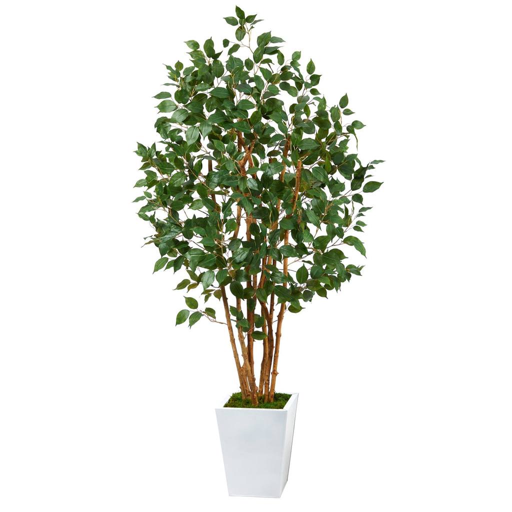 Picture of Nearly Natural T2478 5.5 ft. Ficus Bushy Artificial Tree with Metal Planter&#44; White