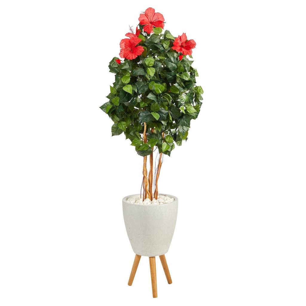 Picture of Nearly Natural T2483 58 in. Hibiscus Artificial Tree with Planter & Stand&#44; White