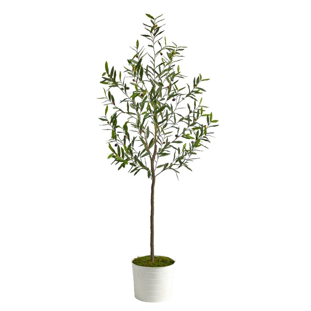 Picture of Nearly Natural T2555 70 in. Olive Artificial Tree with Tin Planter&#44; White