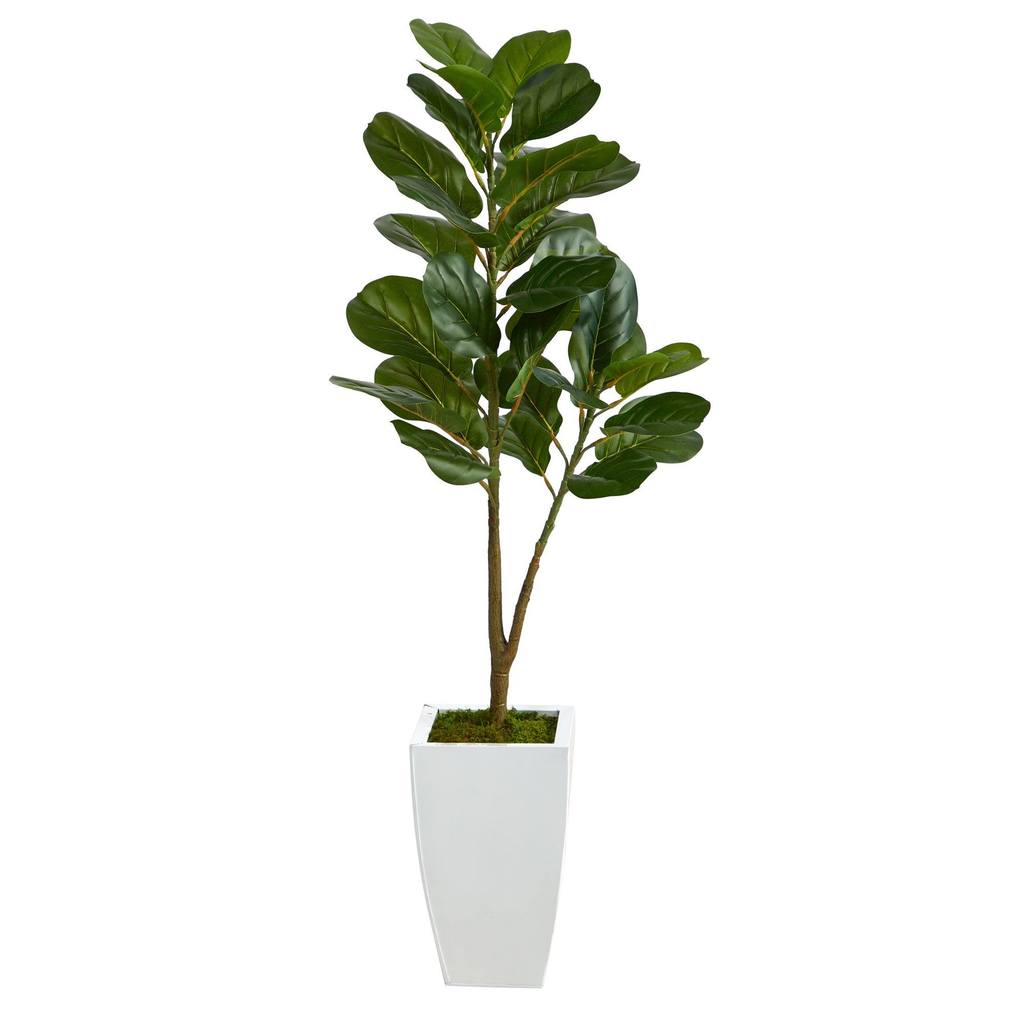 Picture of Nearly Natural T2575 4 ft. Fiddle Leaf Fig Artificial Tree with Metal Planter&#44; White