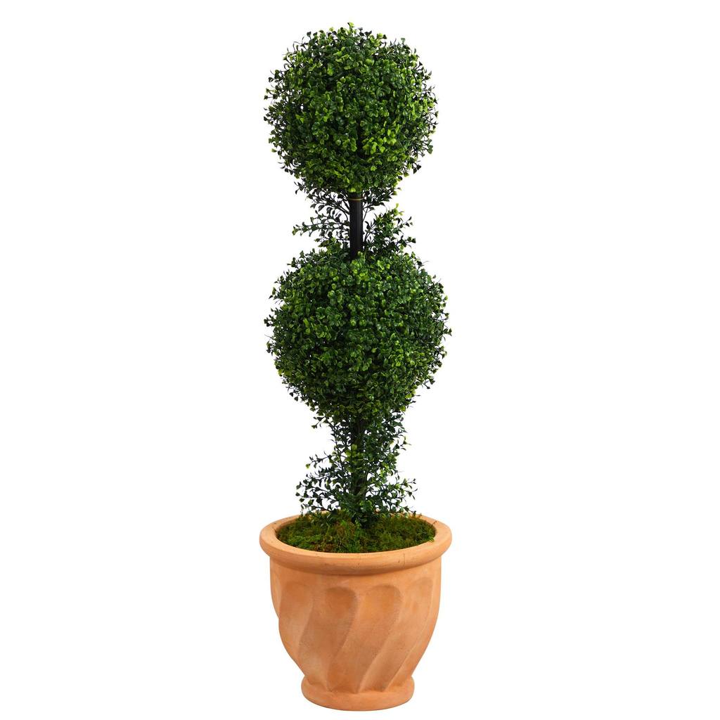 Picture of Nearly Natural T2617 40 in. Boxwood Double Ball Topiary Artificial Tree with Terra-Cotta Planter