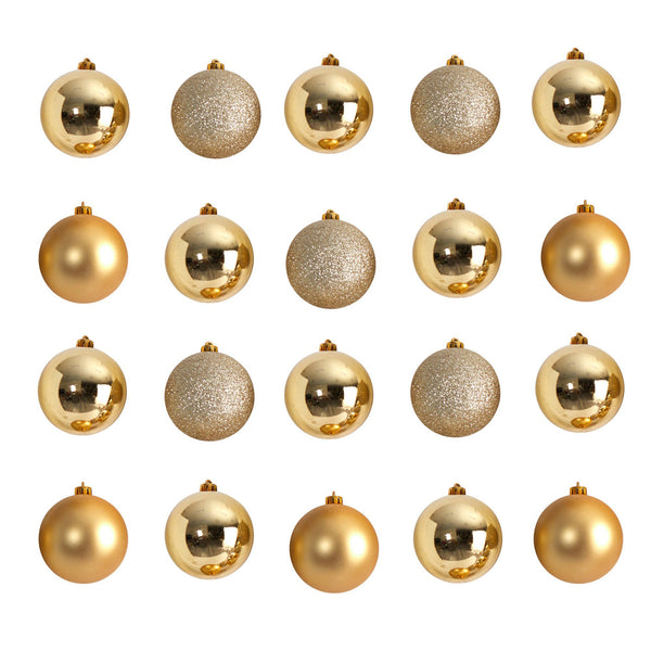 NearlyNatural D1056-GL 3 in. Holiday Christmas Shatterproof Ornament Set with Re Useable Storage Container, Gold - 20 Count -  Nearly Natural