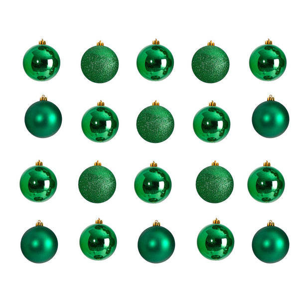 NearlyNatural D1056-GR 3 in. Holiday Christmas Shatterproof Ornament Set with Re Useable Storage Container, Green - 20 Count -  Nearly Natural