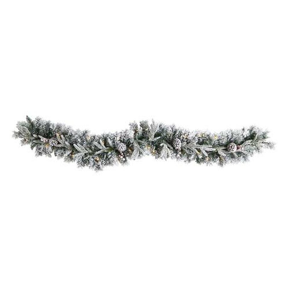 6 in. Flocked Artificial Christmas Garland with Pine Cones & 35 LED Light, Warm White -  TistheSeason, TI3668266