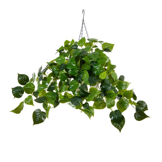 Picture of Nearly Natural P2141 24 in. UV Resistant Artificial Philodendron with 50 Warm White LED Lights in White Hanging Basket