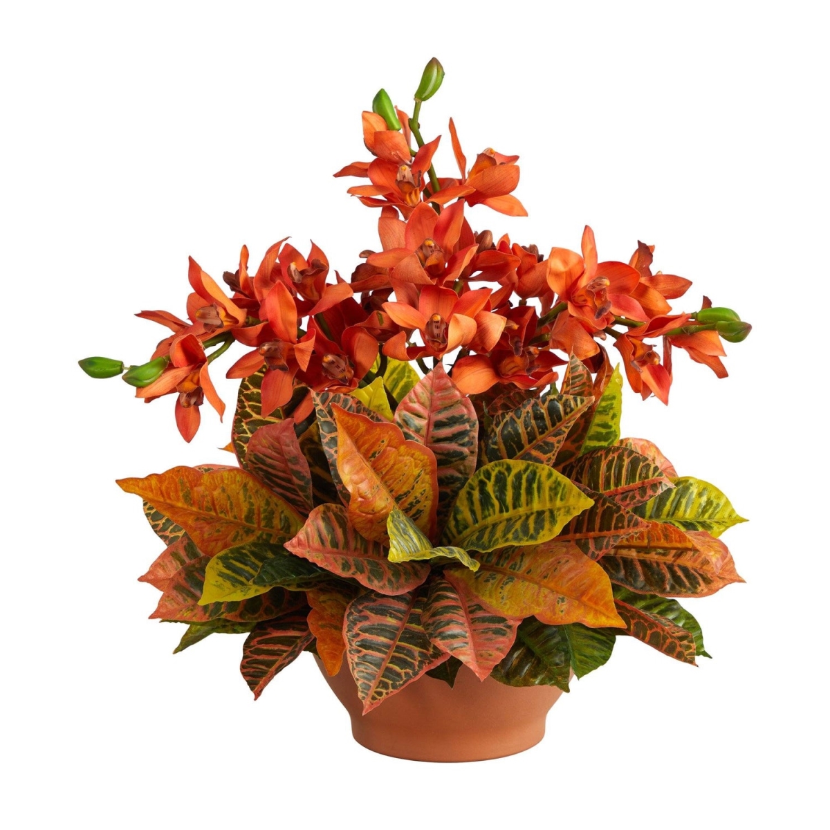 Picture of Nearly Natural A1413 21 in. Cymbidium Orchid & Croton Arrangement in Vase - Multi Color