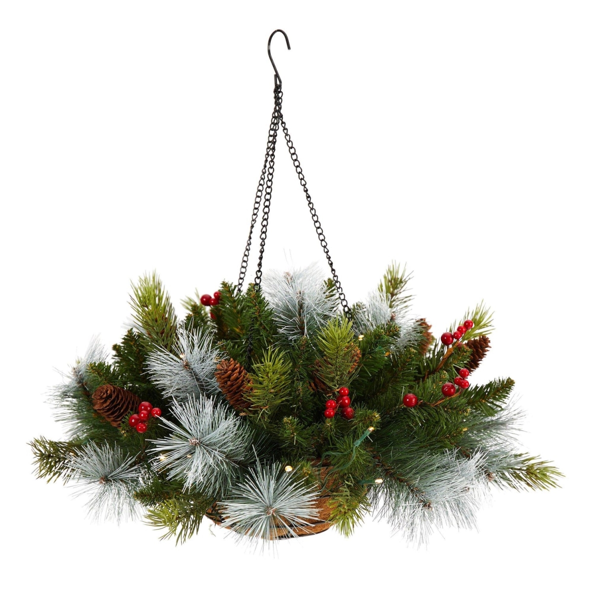 Picture of Nearly Natural P1810 24 ft. Pine & Berries Hanging Basket with 72 Tips & 30 Lights - Multi Color