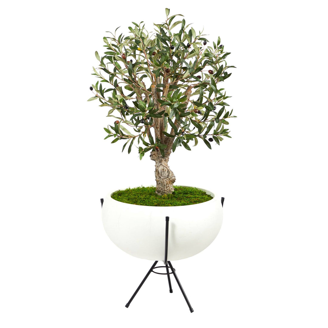 Picture of Nearly Natural T2462 3 ft. Olive Artificial Tree in White Planter with Metal Stand