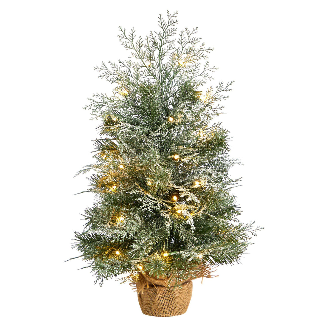 Picture of Nearly Natural T3328 2 ft. Frosted Christmas Tree with 35 LED Lights in Burlap Base&#44; Green