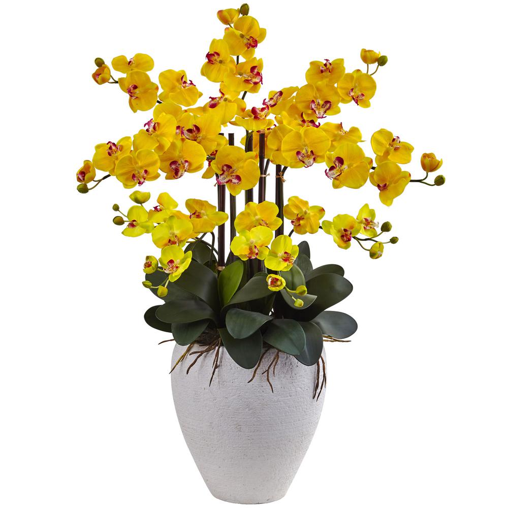 Picture of Nearly Natural 1420-YL Phalaenopsis Orchid with White Planter