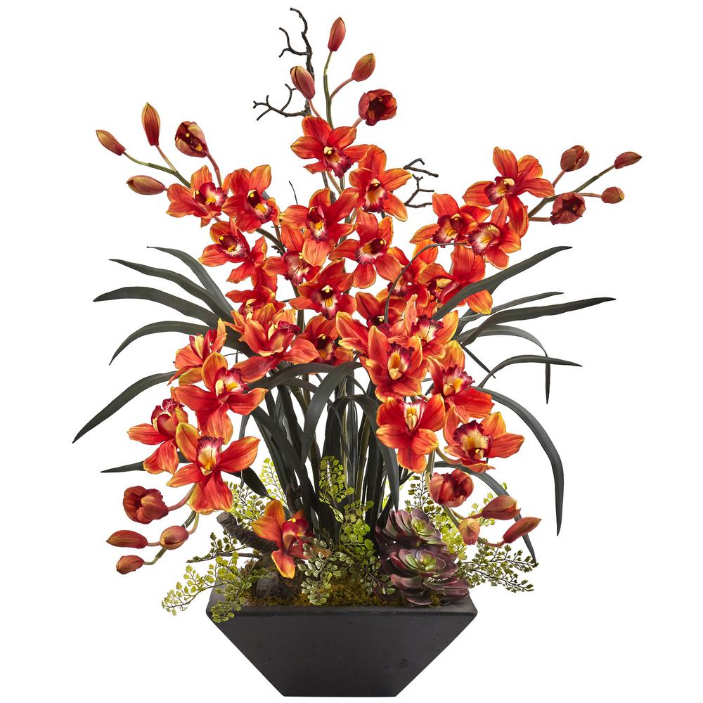 Picture of Nearly Natural 1404-BG Cymbidium Orchid with Black Vase