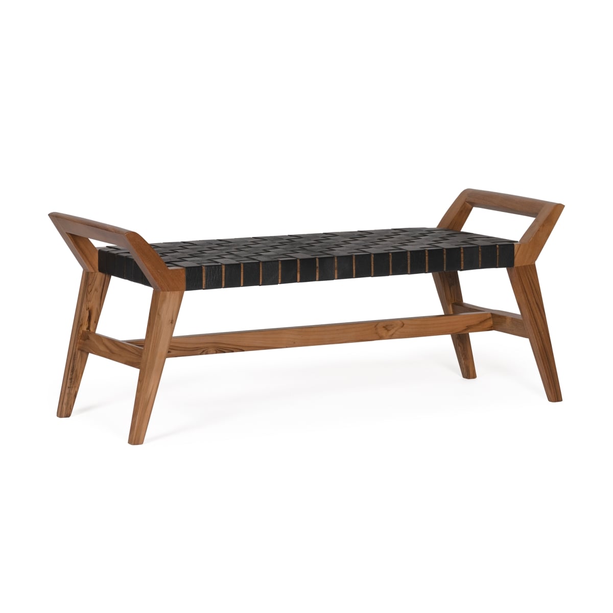 BDM00070 44 in. Cove Leather Bench, Black & Natural
