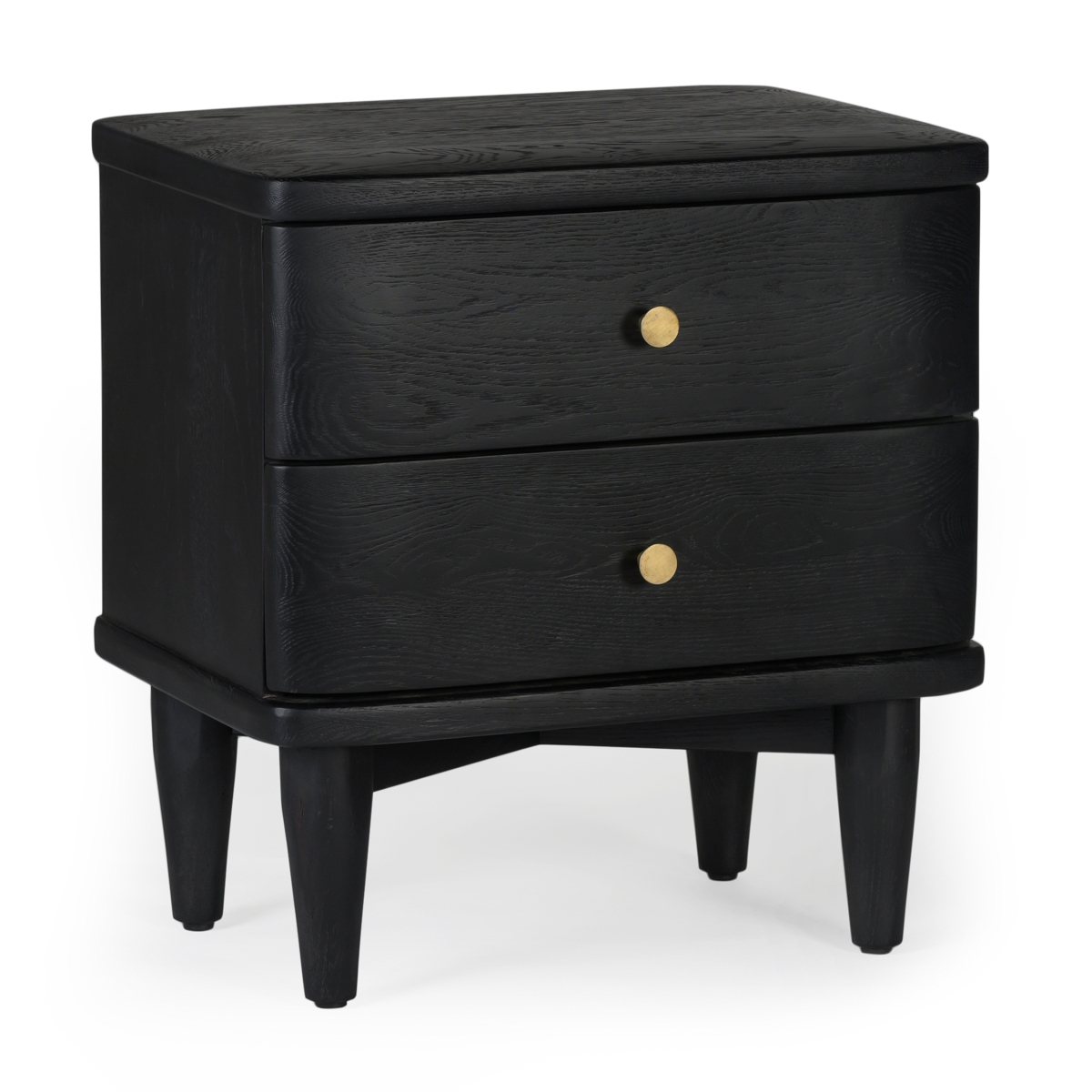 William Mid Century Modern Black Oak Wood 2 Drawer Nightstand