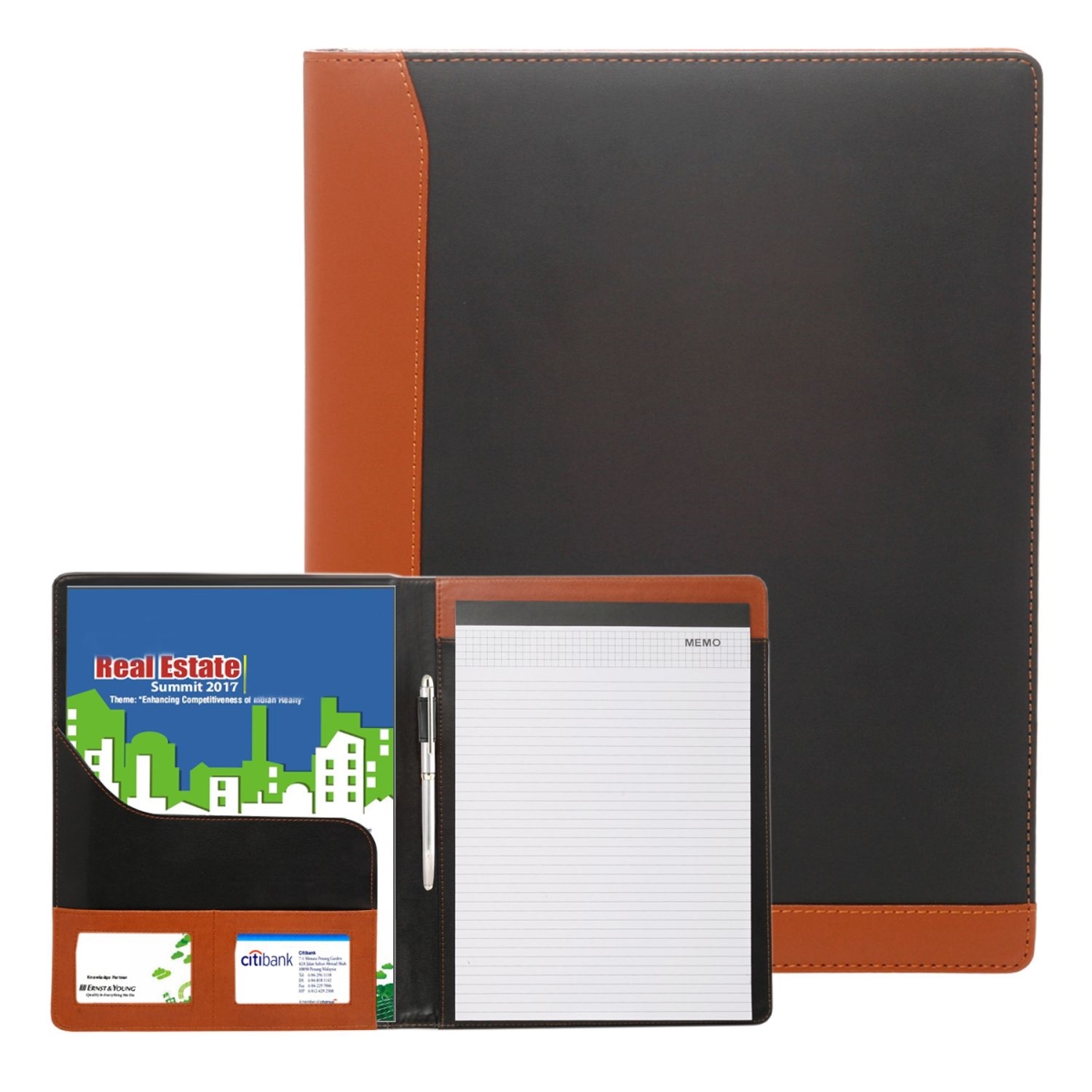 12.5 x 9.5 in. Two-Tone PU Leather Portfolio, Black & Brown