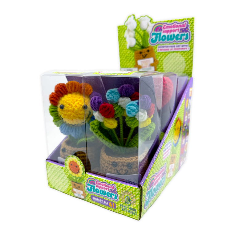 26549 Emotional Support Keepsake Crochet Plush Flowers, 6 Piece per Retail Ready Display