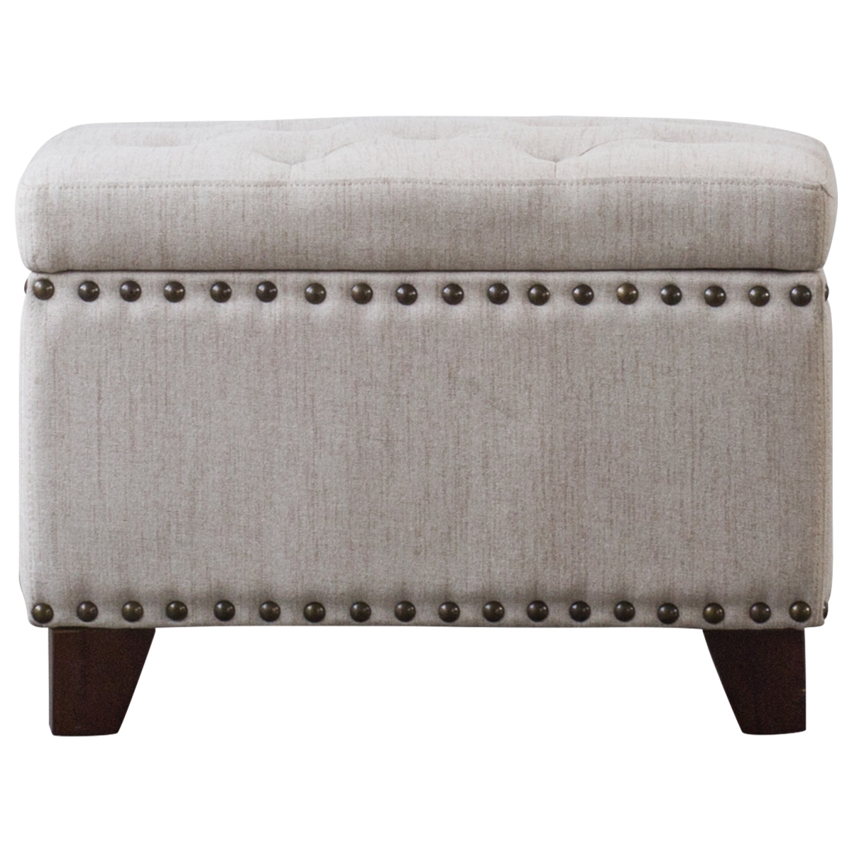 New Pacific Direct Jonas Fabric Rectangular Nailhead Tufted Storage Ottoman, Sand