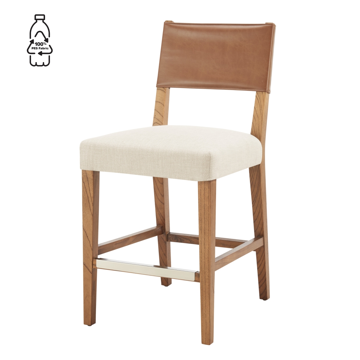 Pacific Direct 3900101-6015 Kylo PU & Fabric Counter Stool, Borneo Chocolate & Meridien Cream