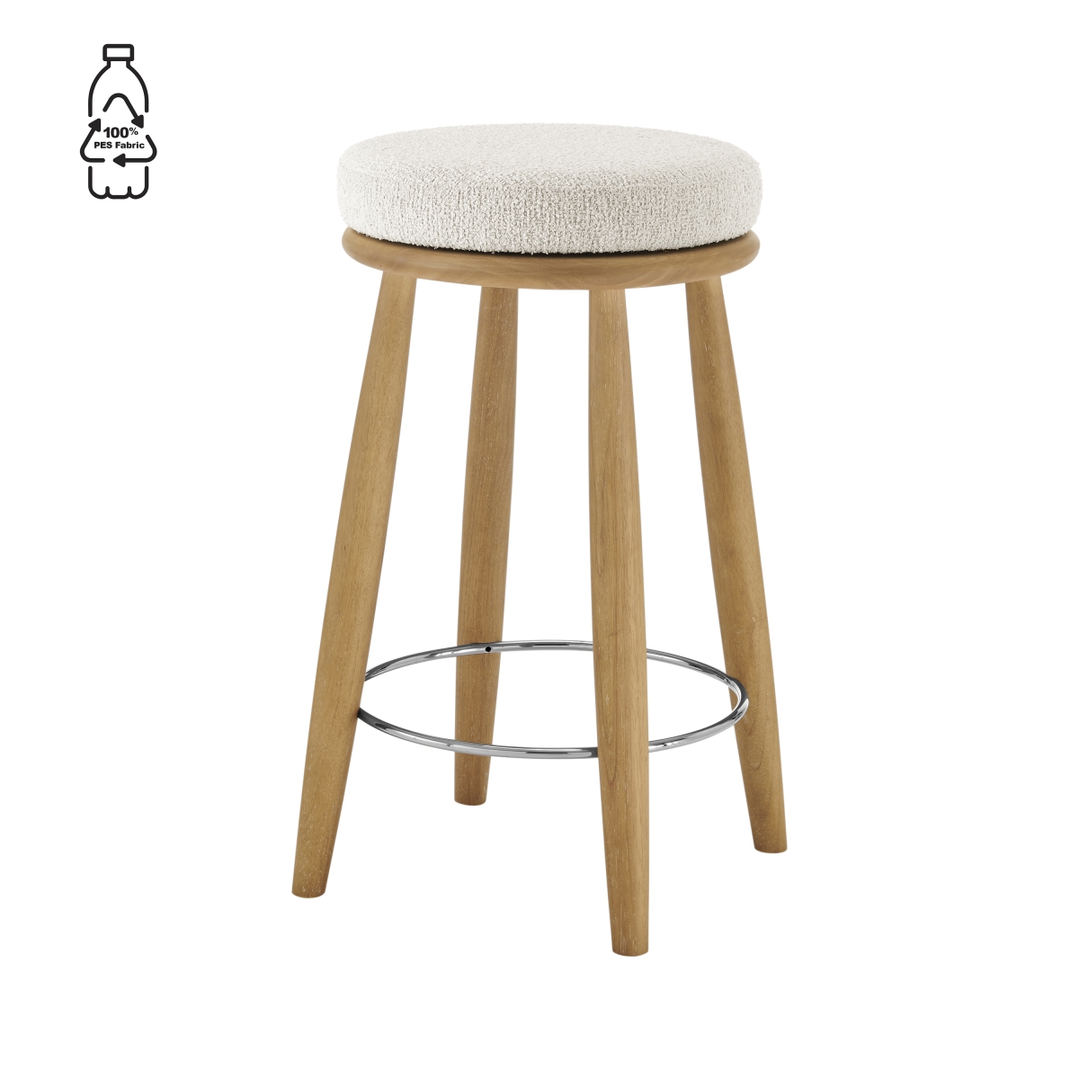 Pacific Direct Store 3900120-613 Deandre Fabric Backless Swivel Counter Stool, Palladian Beige
