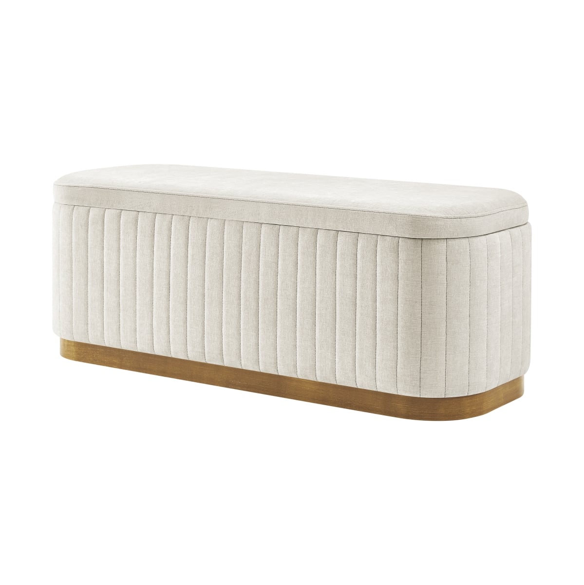 Pacific Direct 1600093-710 Clinton Chenille Storage Bench - Seneca Beige