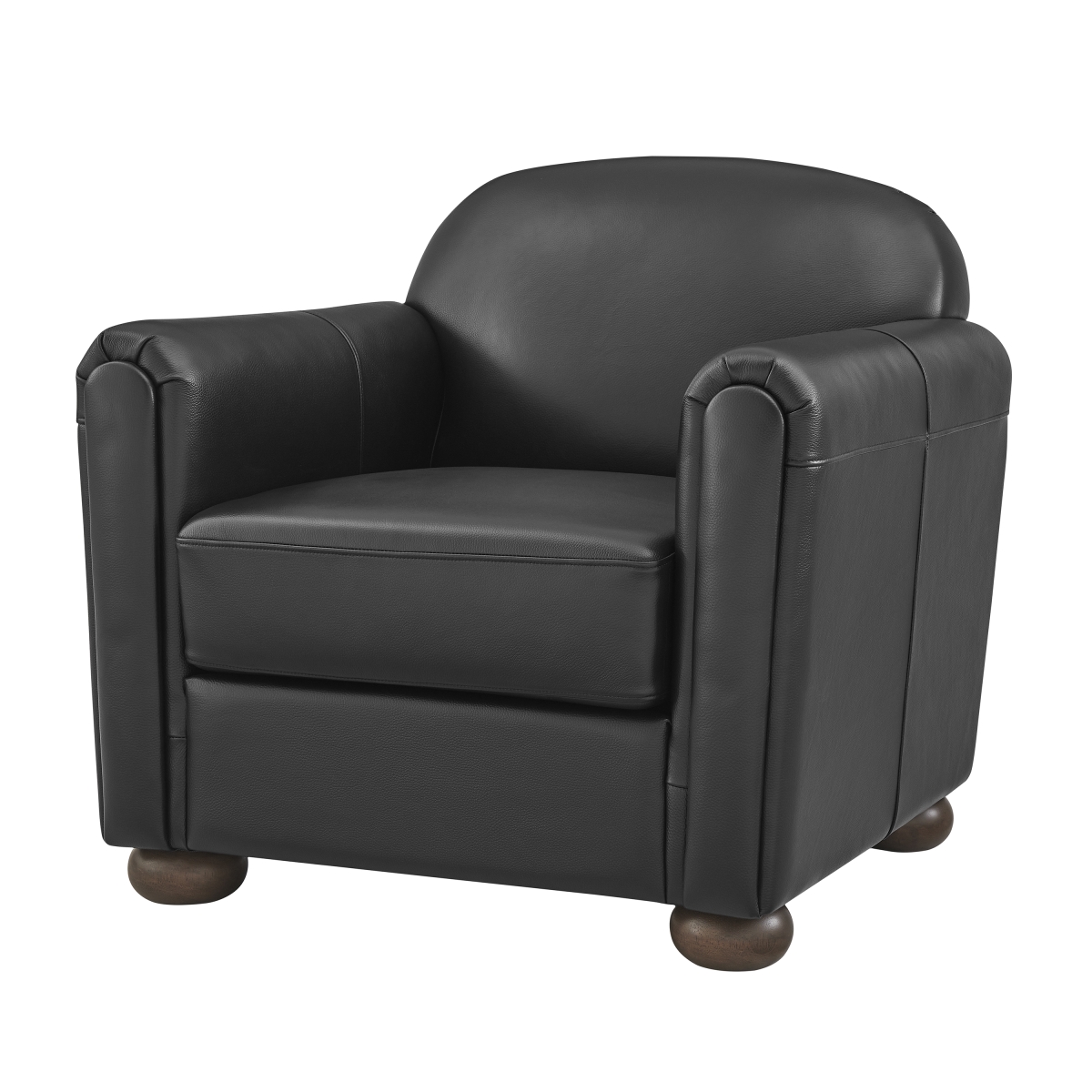 Pacific Direct 1900249-724 33 x 32 x 32 in. Grandora Top Grain Leather Accent Arm Chair with Jacob Brown Legs, Stolm Black