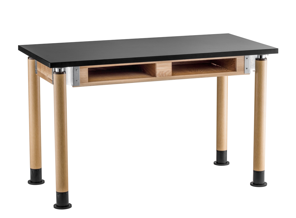 Picture of National Public Seating SLT2460AH-OK-BC 24 x 60 in. Chemical Resistant Top with Book Compartments Science Table & Oak Legs
