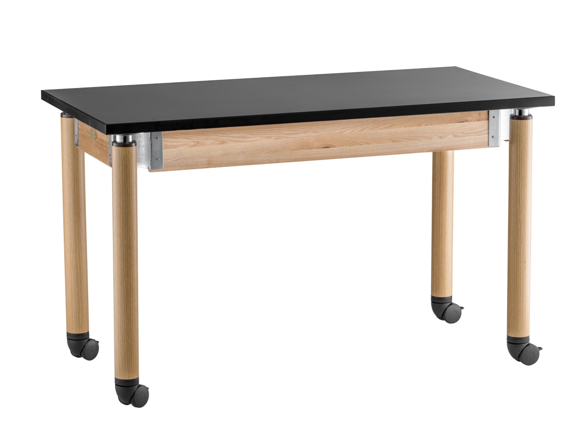 Picture of National Public Seating SLT2448AH-OK-CAST 24 x 48 in. Adjustable Height Chemical Resistant Top Science Table with Oak Legs & Casters