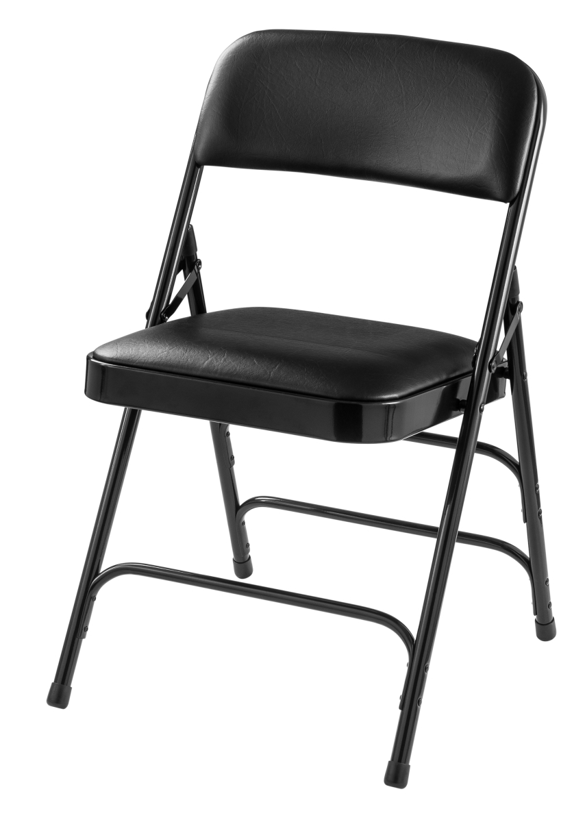 Premium Vinyl Upholstered Triple Brace Double Hinge Folding Chair Black - Pack of 4