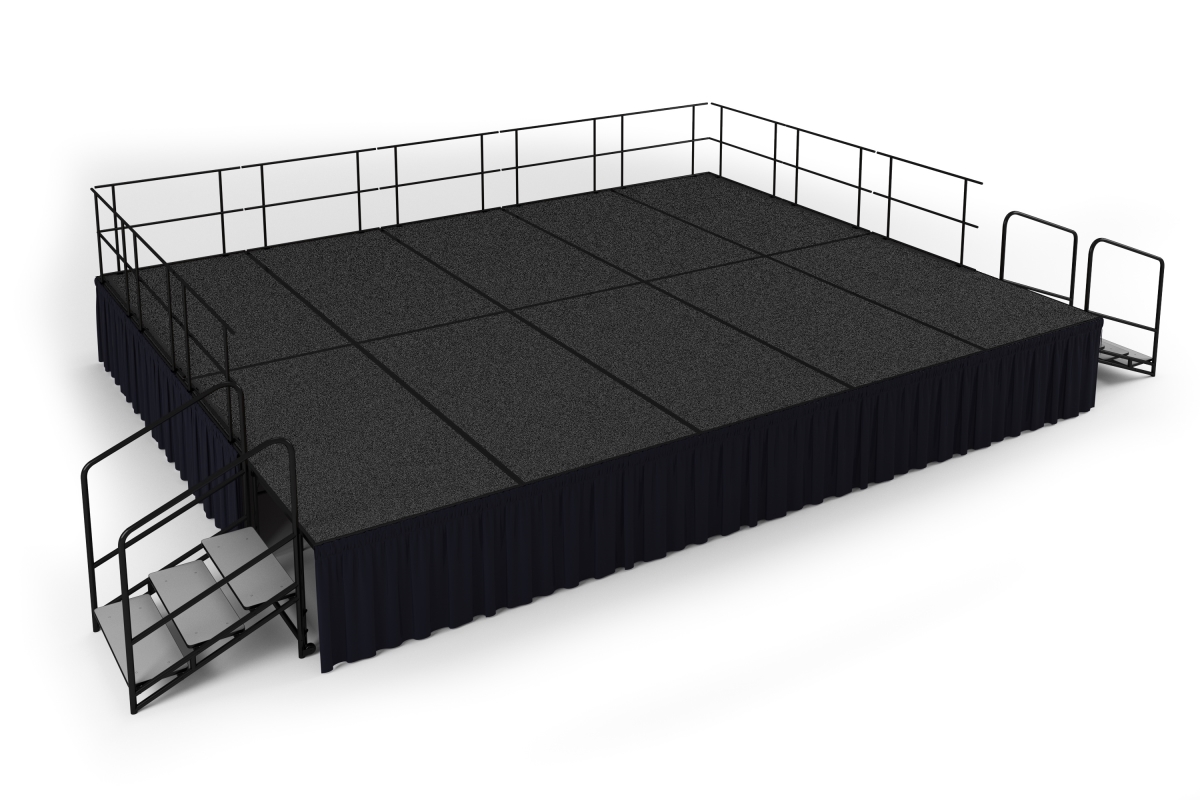16 x 20 ft. Grey Carpet Stage with Black Shirred Pleat Skirting - 32 in. Height