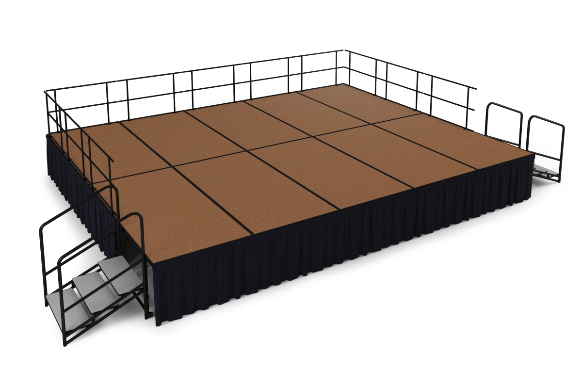 16 x 20 ft. Hardboard Floor Stage with Black Shirred Pleat Skirting - 32 in. Height