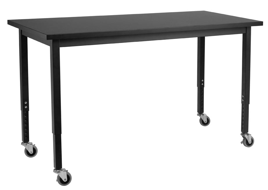 PSLT2472SAH 24 x 72 in. Height Adjustable Science Lab Table with Phenolic Top, Steel Black Legs -  National Public Seating, SLT3-2472P