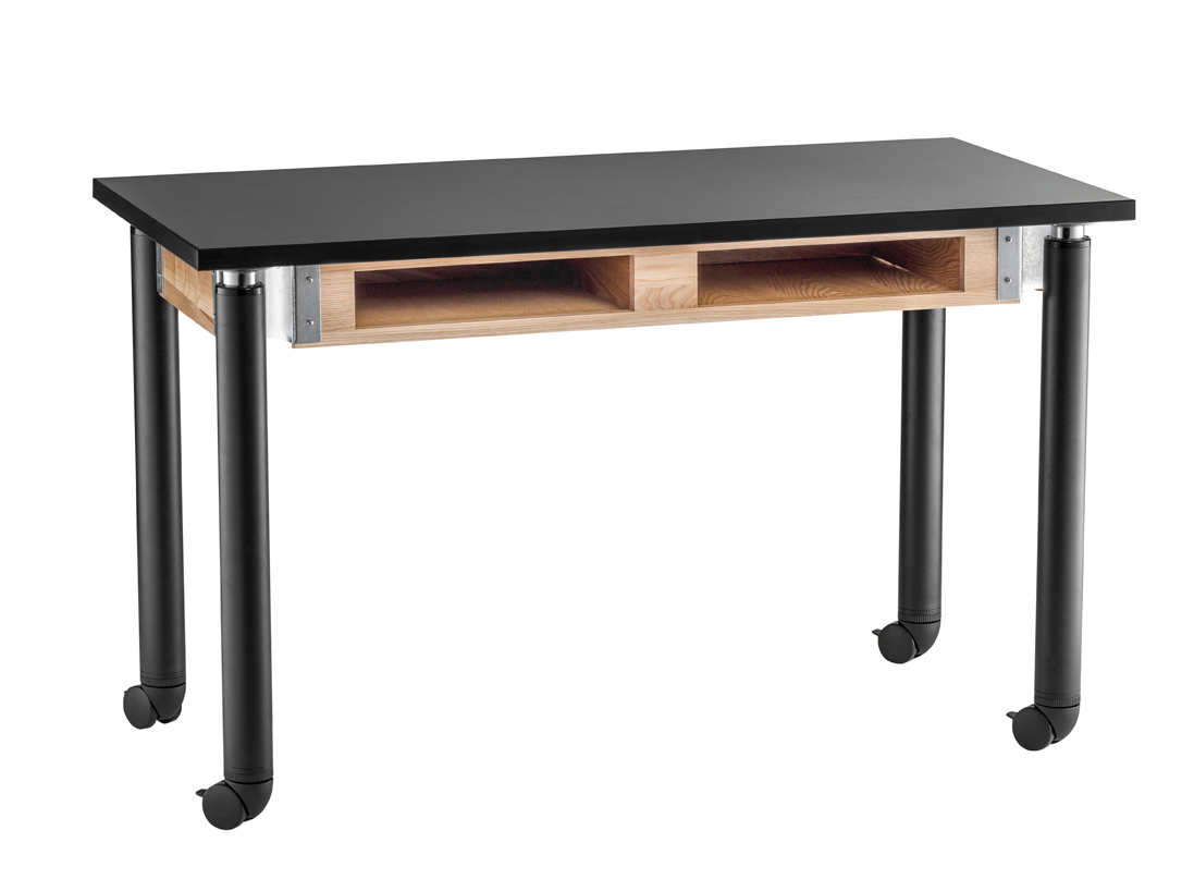 Picture of National Public Seating PSLT2448AH-10-BC 24 x 48 in. Height Adjustable Science Lab Table with Book Compartments&#44; Phenolic Top & Black Legs