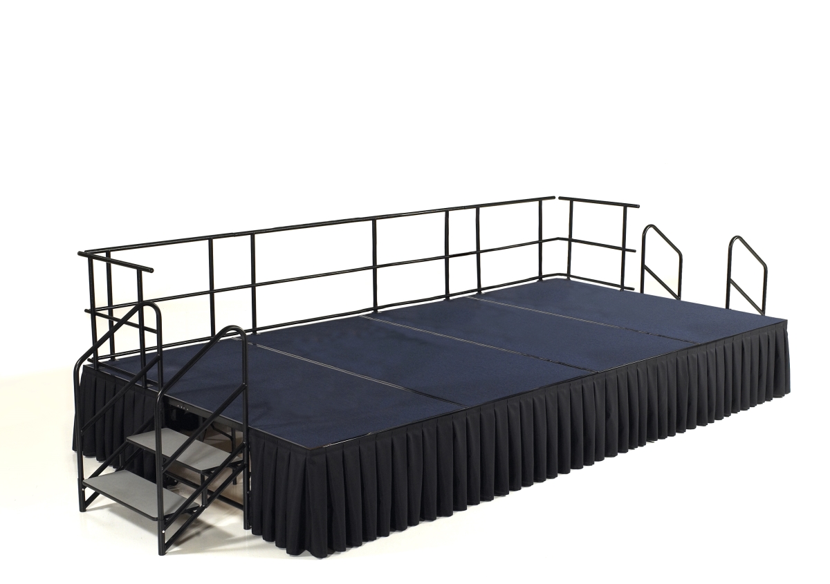 SG482404C-02-SB10 Stage Package with Gray Carpet, Box Pleat Black Skirting - 24 x 96 x 192 in -  National Public Seating