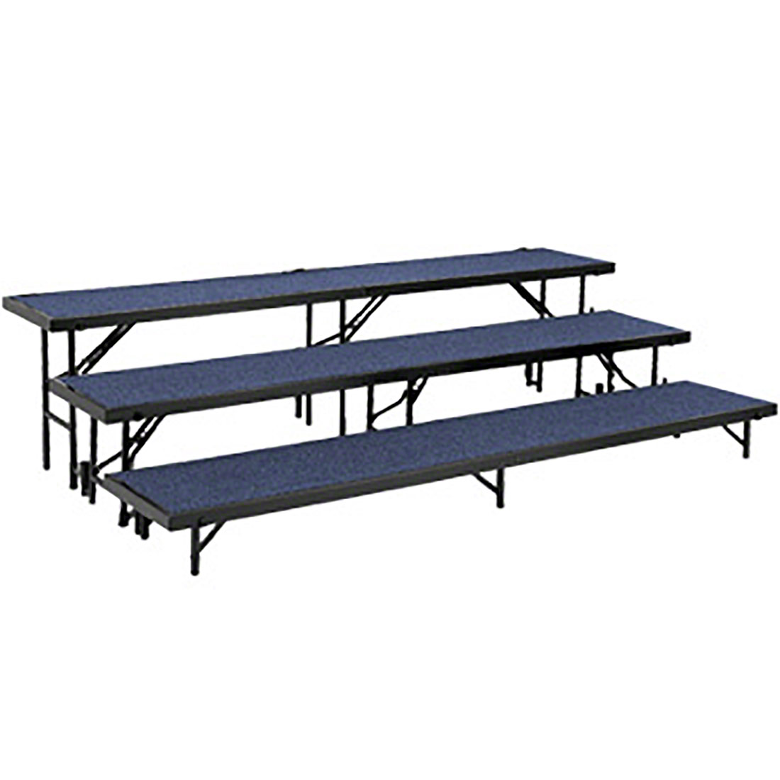 3 Level Tapered Standing Choral Riser, Blue Carpet - 18 x 96 in. Platform
