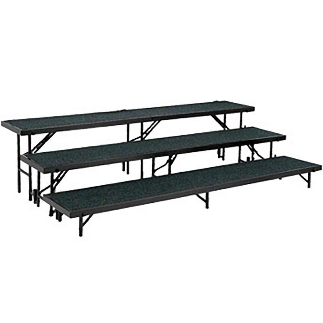 3 Level Tapered Standing Choral Riser, Black Carpet - 18 x 96 in. Platform