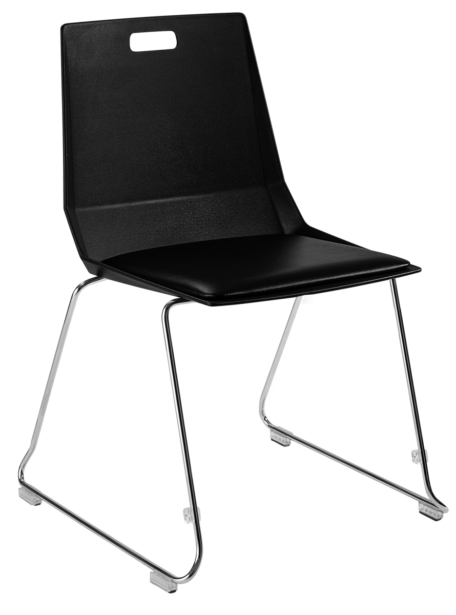 LuvraFlex Stack Chair, Poly Back & Padded Seat, Black