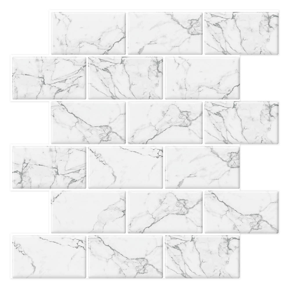 Peel & Stick Backsplash - White Grey Marble - 12x12-inch Sheets - 8 Sq Ft - 3D Design