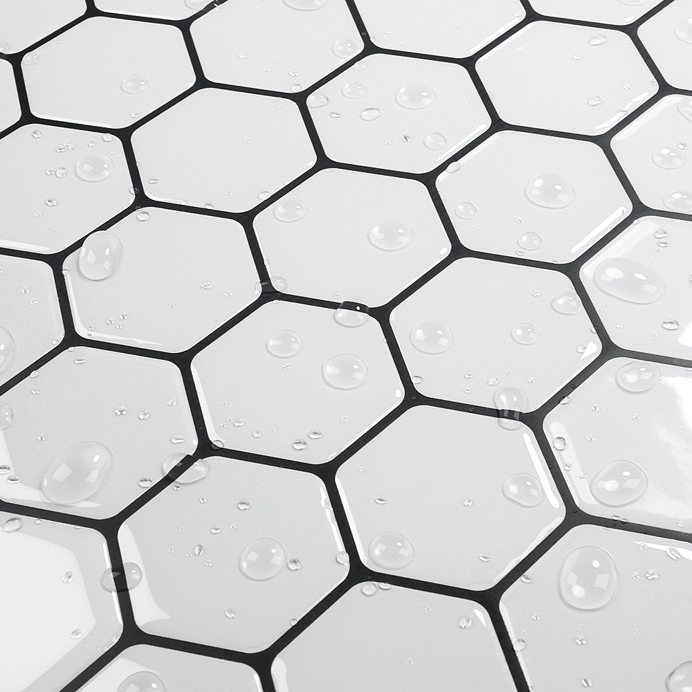 41009  Peel & Stick Backsplash, (8) 12x12-inch Sheet Covers 8 Sq Ft, White Hex Back Splash Tile Grey Grout